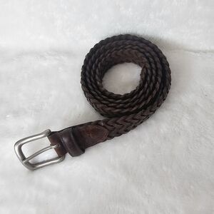 Genuine Brown Leather Braided Belt Solid Brass Buckle 42 /‎ 105